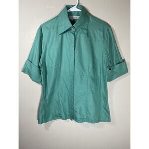 Farinaz Taghavi‎ Top Womens Size 14 Green Button Up Short Sleeve Shirt Modern